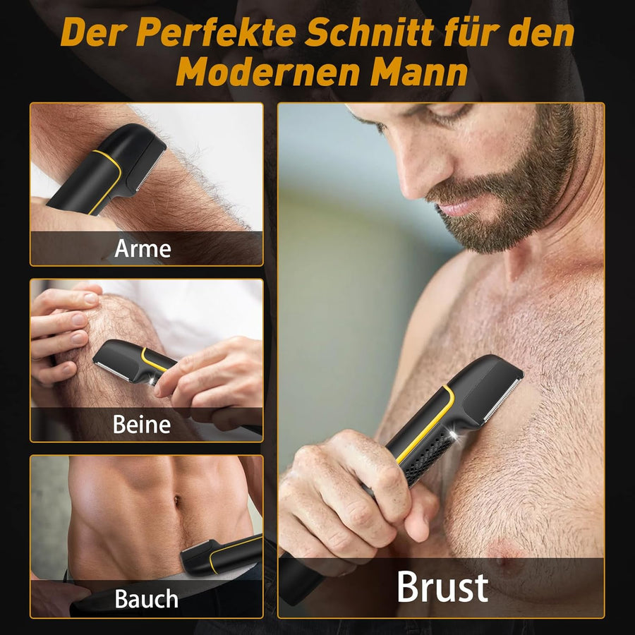 Tondeuse Corps Intime Homme Etanche IPX6 5 Têtes de Coupe, Rasoir Intime Homme pour Dos, Parties Intimes, Poitrine, Jambe