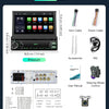 Autoradio Carplay Android Auto sans Fil avec écran rétractable électriquement de 7 Pouces,Radio FM 1 DIN avec Bluetooth, Mirror Link,2 USB/Type-C/SD avec caméra de recul/Commande au Volant
