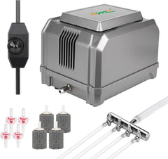 Pompe à Air Aquarium, 1325 LPH Réglable Aérateur Aquarium, 15W Powerful 4 Outlets Fish Tank Air Pump Up to 3800 litres avec Tuyau Air, Valve de Régulation Et Valve Anti Retour