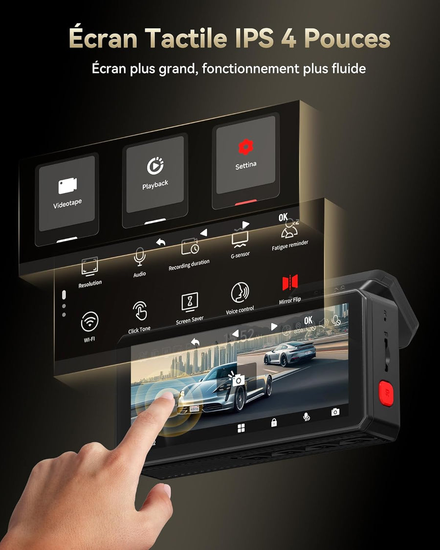 REDTIGER 4K+4K Dashcam Voiture Avant Arriere avec eMMC 256 Go,STARVIS 2 IMX678 avec Double HDR,Commande Vocale,Écran Tactile 4 Pouces,Wi-FI 5,8 GHz,GPS,Vision Nocturne HDR (F77 V2)
