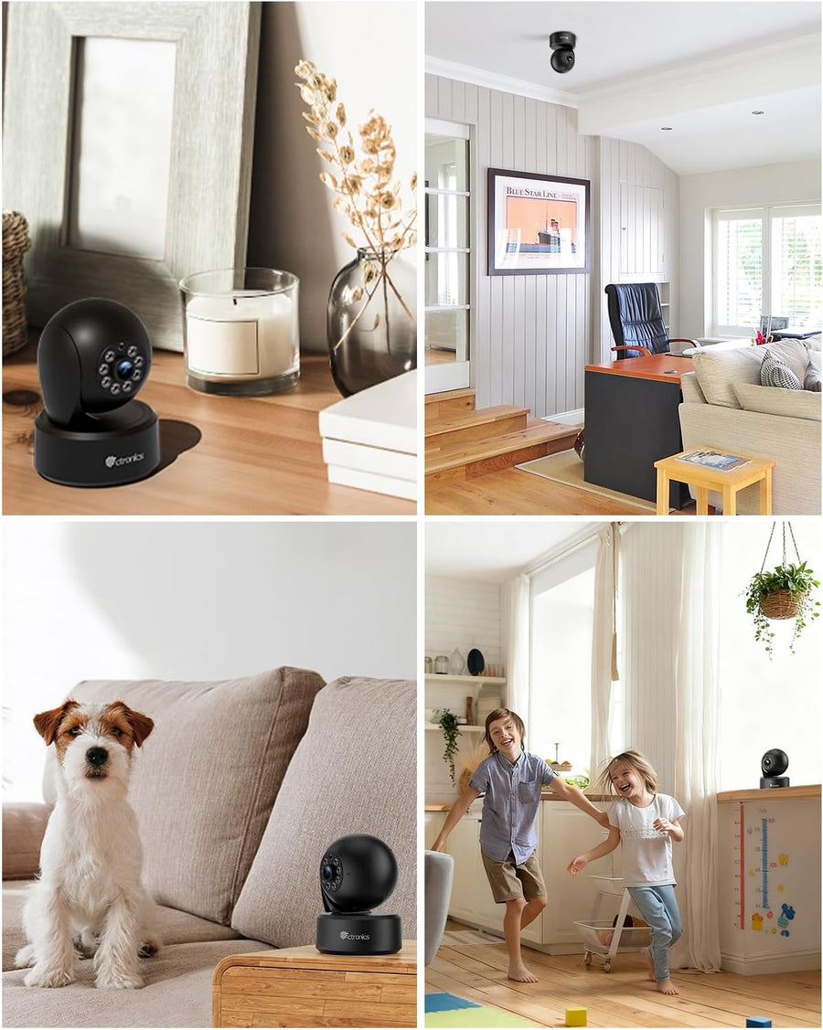 Lot de x2 Ctronics Caméra WiFi Intérieure 2.5K 4MP, WiFi 2.4/5GHz, PC & Smartphone, PTZ 355°/120°, 8 Positions Préréglées, Suivi Intelligent, Vision Nocturne Couleur, Audio Bidirectionnel