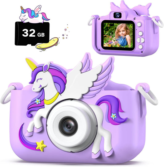 Appareil Photo Enfant Rechargeable Ecran LCD 2" Vidéo HD Carte SD 32Go Licorne VIOLET