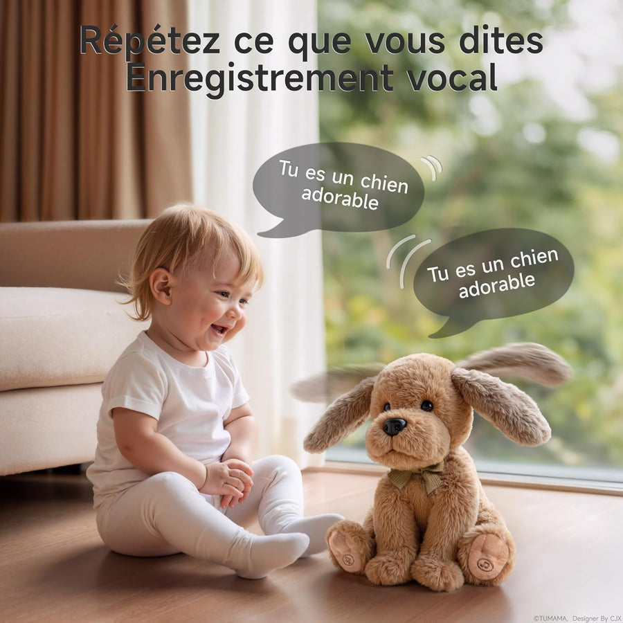 Jouet Peluche électronique Chien pour Enfants, électronique Doux Chien de Compagnie Chanteur d'oreilles, Répète ce Que tu dis Peluches et Animaux Interactifs