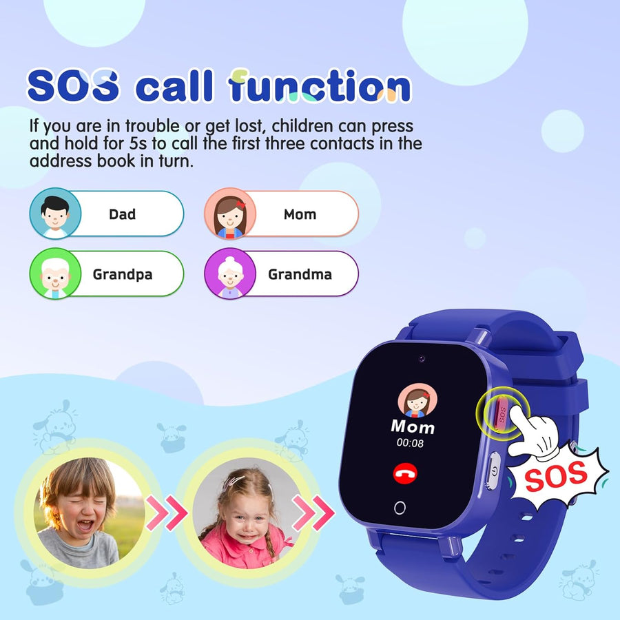 Montre Connectée Enfant GPS, Montre Intelligente 4G pour Enfants Fille et garçon à Téléphoniques,Appel Vidéo,Voix Chat,WiFi,SOS,Mode Classe,Alarme,Musique 4-12 Ans