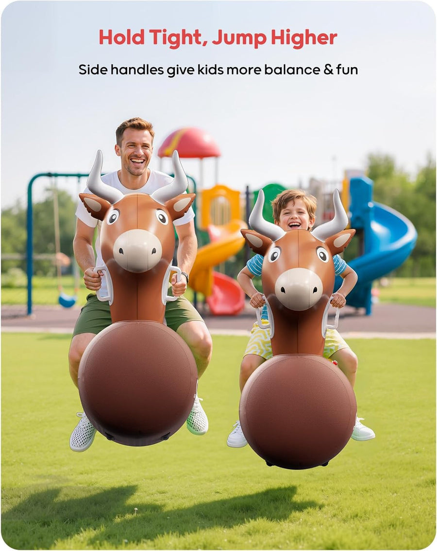Jouet Taureau Sauteur Gonflable avec Housse en Tissu & Pompe, Jouet à Enfiler pour Enfants 5+ & Adultes, Jeu d'Extérieur