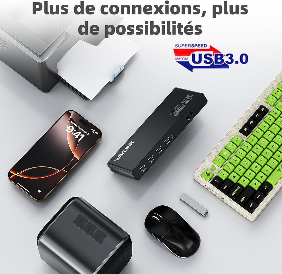 Displaylink USB C Station d'accueil Universelle avec 2 x HDMI & DP 65 W PD, Gigabit Ethernet, 6 × USB 3.0, Audio, Microphone, Compatible avec Mac OS et Windows