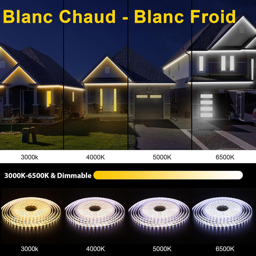 Ruban LED 8m Exterieur IP67 Blanc Chaud à Blanc Froid Variable, Bande LED Compatible Alexa App & Eelecommande 24V, Etanche Bandeau LED Adhésif pour Eclairage Exterieur
