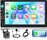 Ecran Carplay Autoradio 2 Din avec CarPlay sans Fil Android Auto Bluetooth Ecran Tactile 7 Pouces Radio DAB+ avec AM/FM/RDS Radio, MirrorLink, EQ, SWC, USB/Type-C, Eclairage Colorkey, Partage de Vidéo