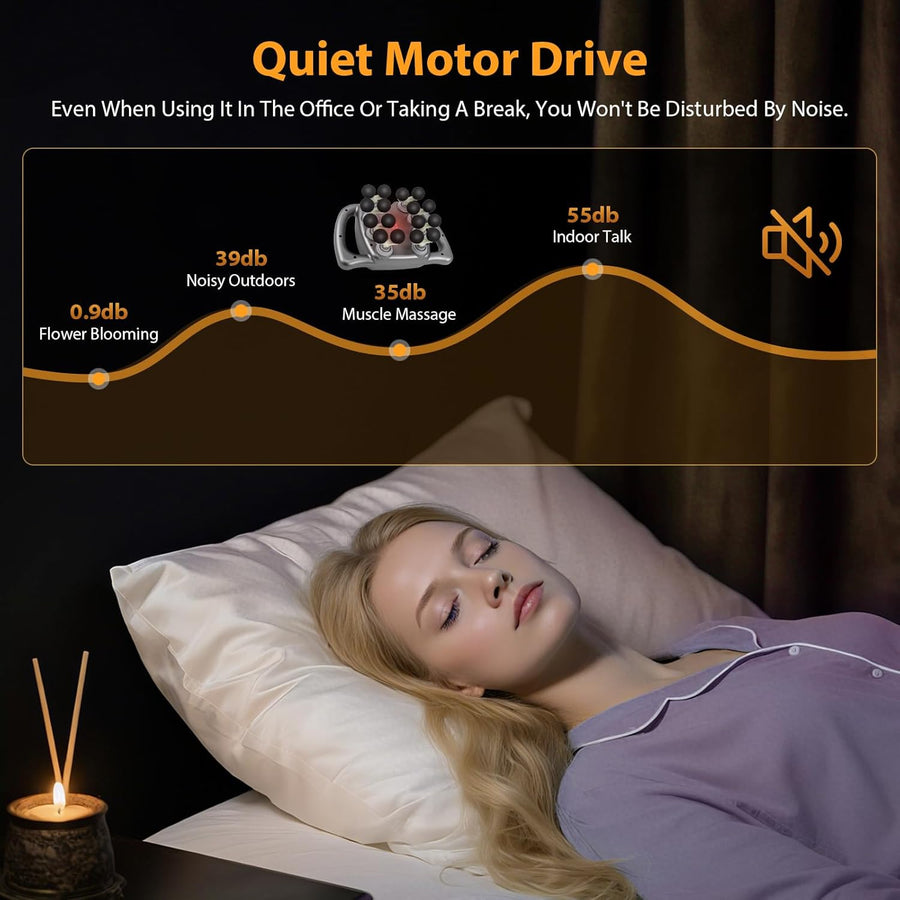 Pistolet de massage à 16 têtes, 100 niveaux et 9 modes Massage Gun Deep Tissue, avec lumière rouge pour soulager, batterie 2000 mAh, appareil de massage dorsal 30 kg de poussée