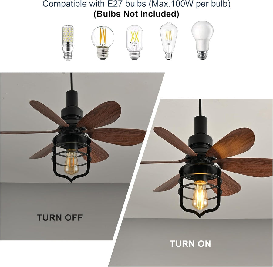 Ventilateur de plafond douille d’éclairage avec télécommande E27 Petits ventilateurs pour chambre à coucher Ferme Lampe de style industriel
