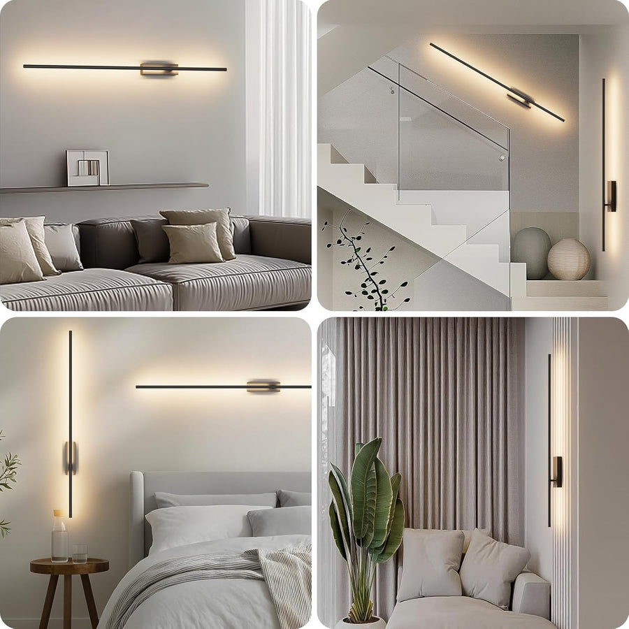 Lot de x2 Appliques Murale LED avec Télécommande Noir - 100 cm, 28 W, 3000 K-6000 K, avec Fonctions de Variation d'Intensité et de Minuterie
