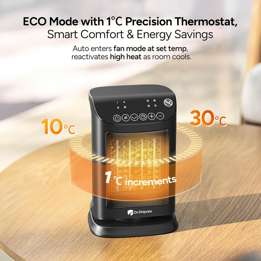 Chauffage d'appoint, 1500W PTC Chauffage Soufflant, Télécommande, 3 Modes Chauffants, Thermostat, Minuterie 12H, Protection de Sécurité, Silencieux, Chauffage Portable pour Maison, Bureau