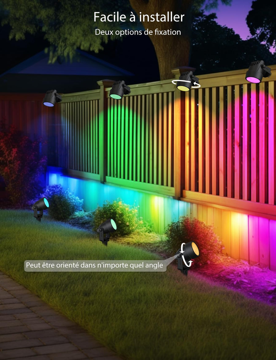 Spot LED Extérieur RGBW 12W, 4 Pièces Lampes Intelligentes avec Contrôle Vocal Alexa, 24V Étanche IP65 Projecteurs, APP/WiFi pour Jardin Paysager Allée Terrasse