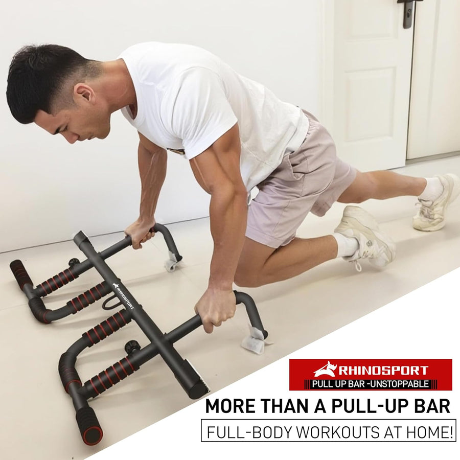 Barre de traction murale 4 en 1 pour montage mural sans vis, antidérapant， Portes 65-92cm, Équipement de gymnase à domicile