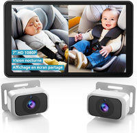 Caméra Voiture Bébé pour 2 Enfants : Écran IPS 7 Pouces avec Deux Caméras pour Siège Auto, Écran Partagé, Vision Nocturne, HD 1080P - Caméra Arrière Facile à Installer