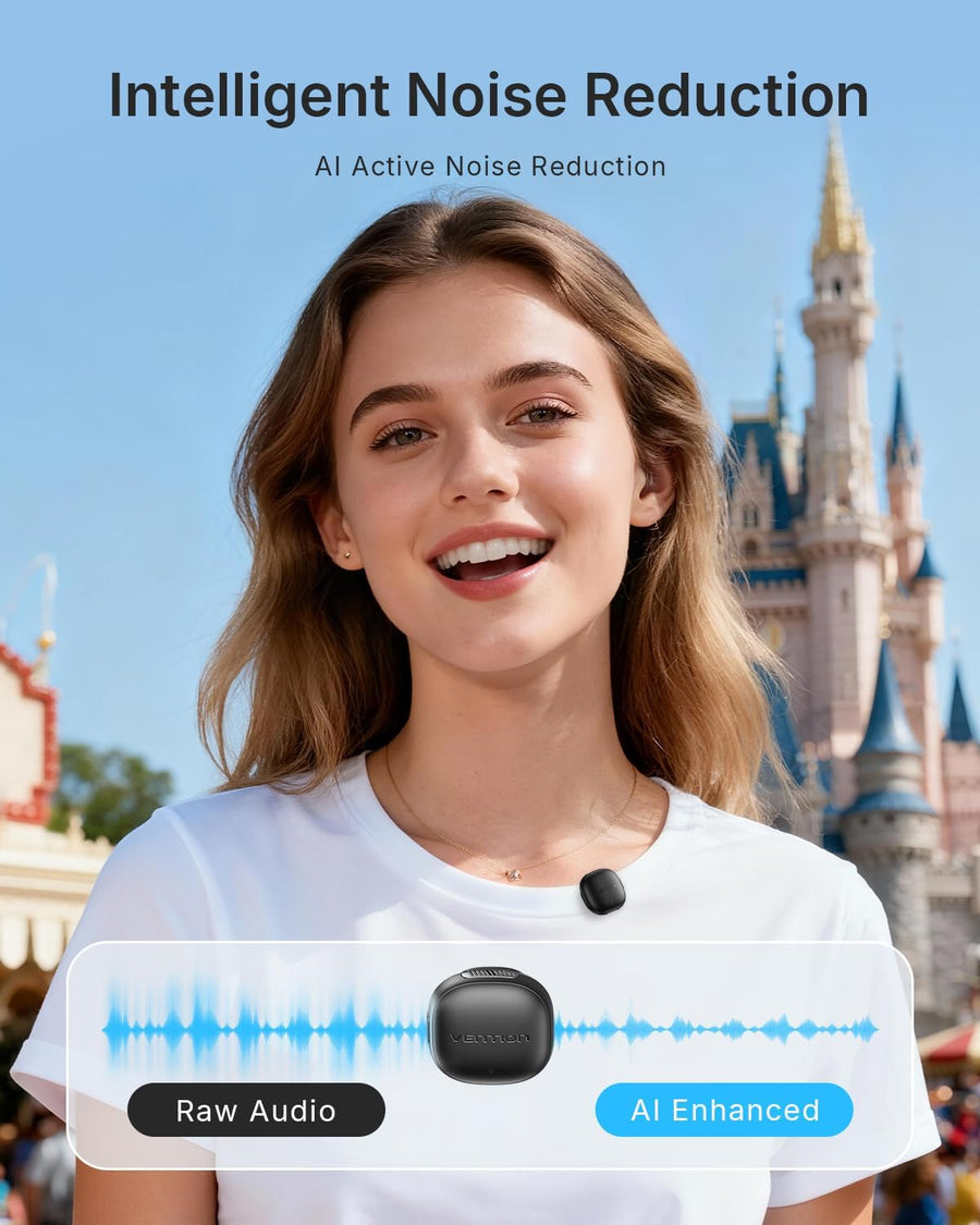 Mini Microphone sans Fil pour iPhone 17/16/15 Pro Max, [Plug and Play] USB-C pour Android, Microphone Lavalier à Annulation de Bruit AI avec Étui de Recharge 24H