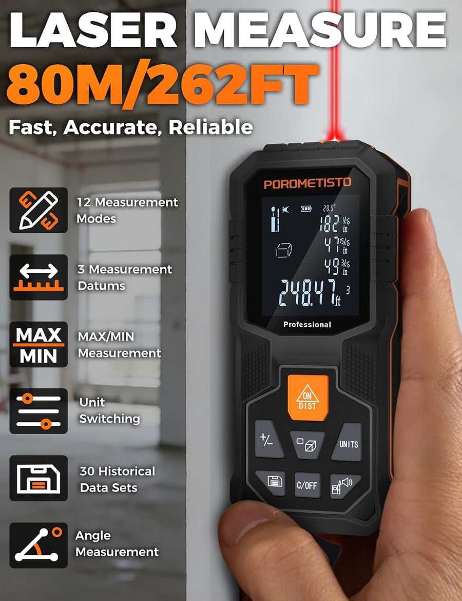 Télémètre Laser 50m : Angle, Longueur, Surface, Volume, Pythagore, Addition/soustraction; Filetage Laiton 1/4; Ergonomique