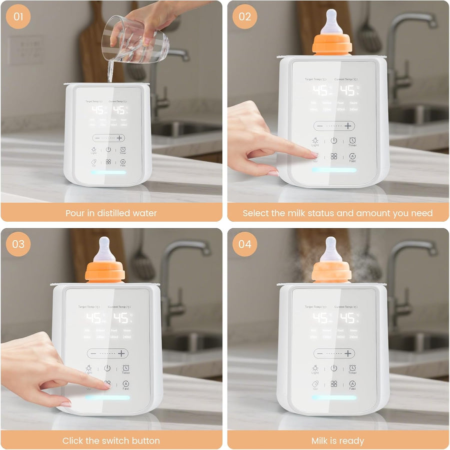 Chauffe-biberon 10 en 1 avec thermostat intelligent et veilleuse | Chauffage rapide en 2 à 5 minutes, stérilisation à la vapeur, arrêt automatique