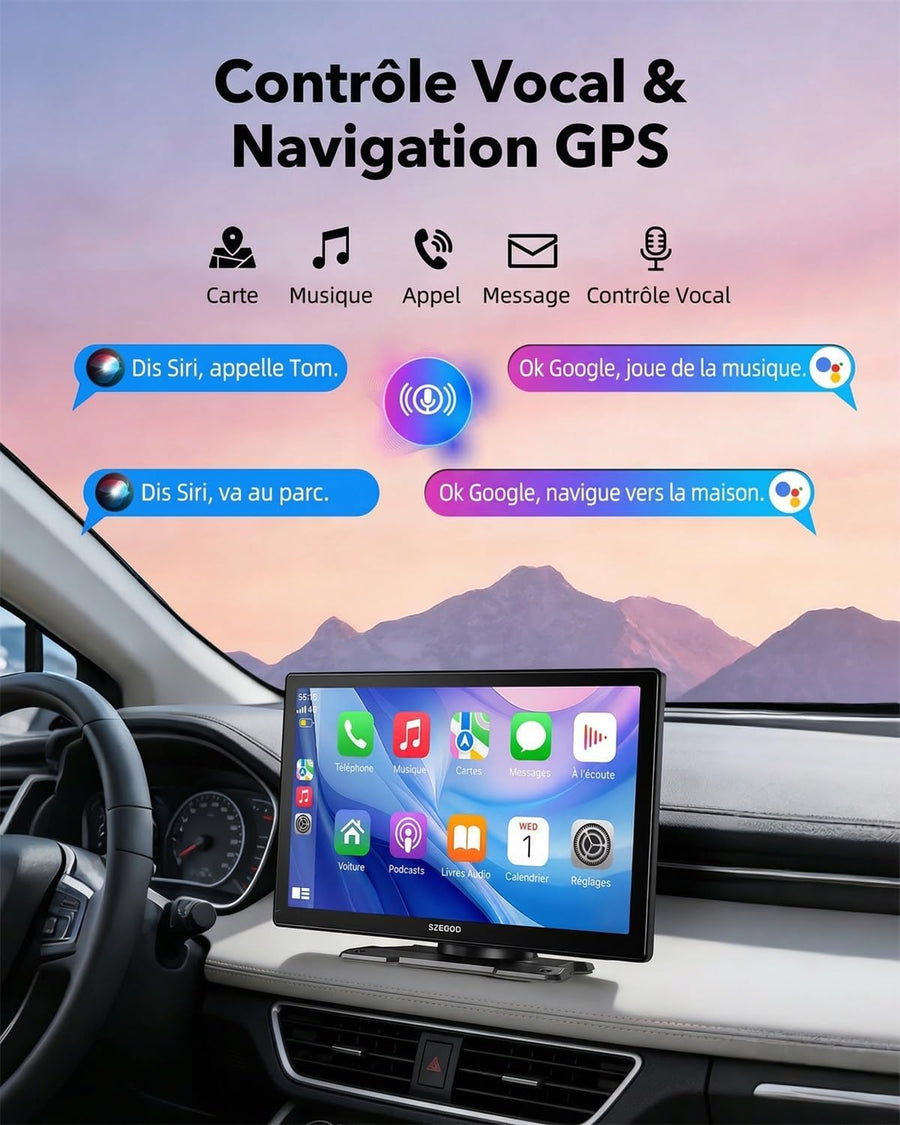 Écran CarPlay Voiture 9 Pouces  sans Fil avec Caméra de Recul HD Android Auto Apple CarPlay,Portable Autoradio,Écran Tactile IPS,Mirror Link,Bluetooth 5.3,Commande Vocale,Navigation GPS,AUX
