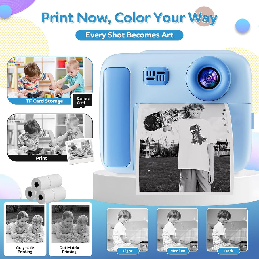 Appareil Photo Instantané Enfant,écran 2.4D Antichoc,Vidéo 1080p Appareil photo instantané MP3,batterie 1300mAh,cadeau anniversaire fêtes pour filles garçons 3-12 ans,Camera Enfant,D3