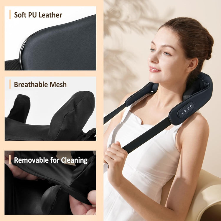 Masseur Shiatsu Sans Fil pour Cou Epaules Dos Chauffage Soulagement Douleur Tissus Profonds Oreiller Massage Pétrissage 6D NOIR