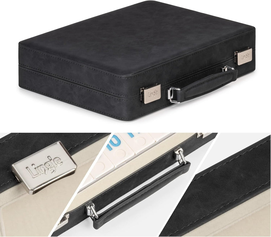 Jeu de rami, 2 à 4 joueurs avec 106 tuiles de rami et 4 supports, jeu de rami de voyage avec étui en simili cuir, jeux de société classiques amusants pour toute la famille