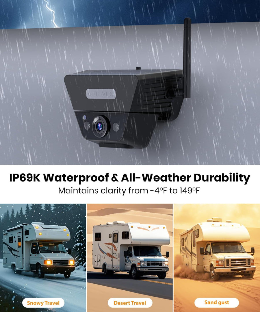 Camera de Recul sans Fil Solar avec Moniteur 7.2" 1080P HD: 1 Min Installation Rapide, avec Sac de Rangement, IP69K Imperméable