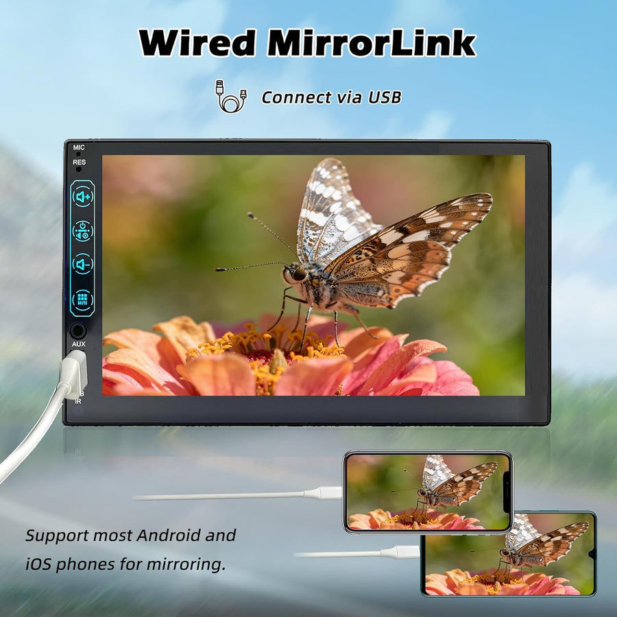 Autoradio 1 DIN avec Carplay et Android Auto - Écran Tactile HD 7 Pouces - Autoradio Bluetooth CarPlay 1 din Soutien MirrorLink iOS/Android et Caméra de Recul, Radio FM/USB/EQ/Mic