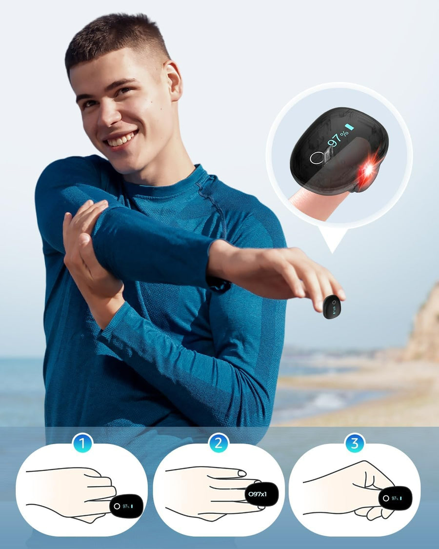 Oxymètre de pouls rechargeable O2 Ring, moniteur Bluetooth HealthTree pour suivi continu du SpO₂ et du rythme cardiaque