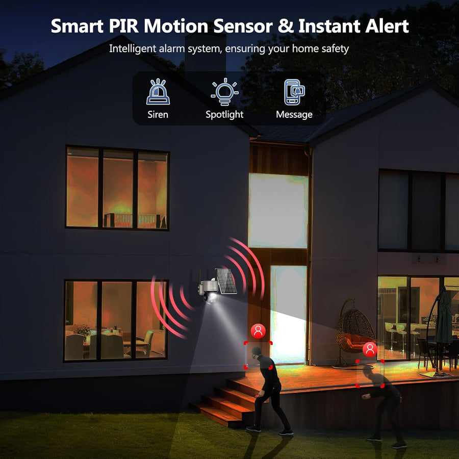 Caméra Surveillance Solaire 6MP WiFi Extérieure Double Objectif 360° PTZ Caméra IP, Détection Humaine avec Panneau Solaire, Vision Nocturne Couleur, Suivi Automatique, Audio Bidirectionnel,IP66