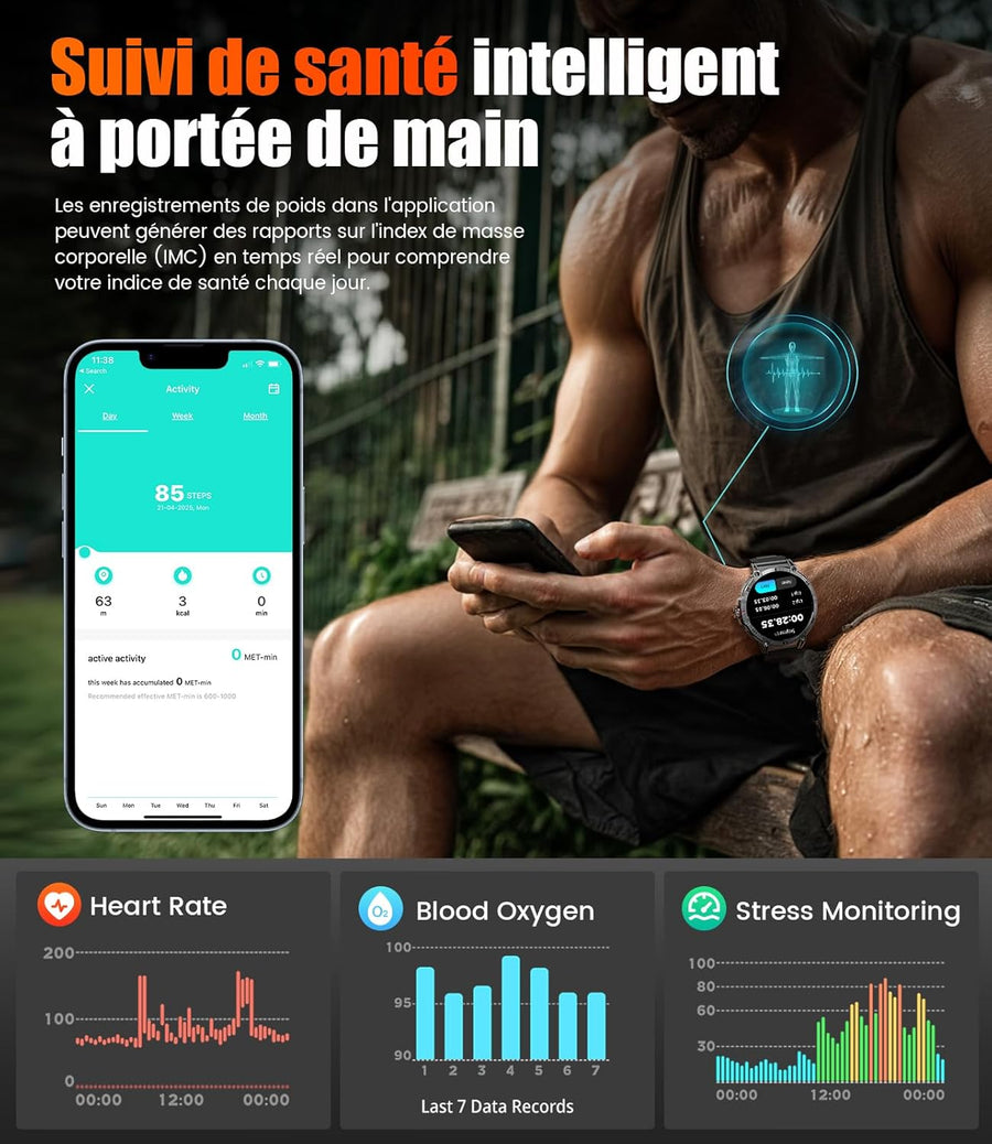 LIGE Montre Connectée Homme avec LED Lampe/1,85'' HD Écran/800mAh, Smartwatch Homme avec Appel Bluetooth,IP68 Étanche 111 Modes Sportifs/Fréquence Cardiaque/SpO2/Suivi du Sommeil Android iOS