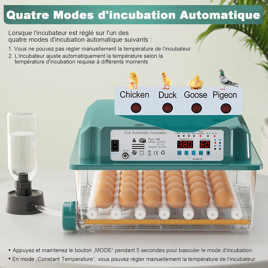 Couveuse Oeuf Automatique, Incubateur Oeuf Automatique 24-36 Oeufs avec Retournement Automatique des œufs et Ajout Automatique d'eau, Incubateur avec 4 modes d'incubation Automatiques