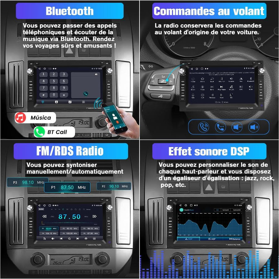 Autoradio Android [2G+32G] Écran 7 Pouces avec Carplay, pour VW Golf Ⅳ Polo Mk3 Jetta Passat b5 MK5 T4 IV Bora 1998-2006 Écran 7 Pouces, Carplay, Android Auto, Bluetooth, WiFi, FM, RDS