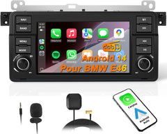 Autoradio, Android 14 Radio Voiture pour BMW E46 Sedan Touring Coupé Convertible M3 Compact Rover 75 MG ZT avec CarPlay, Android Auto,Commandes au Volant, Dab+, EQ, Mirrorlink, GPS Navigation
