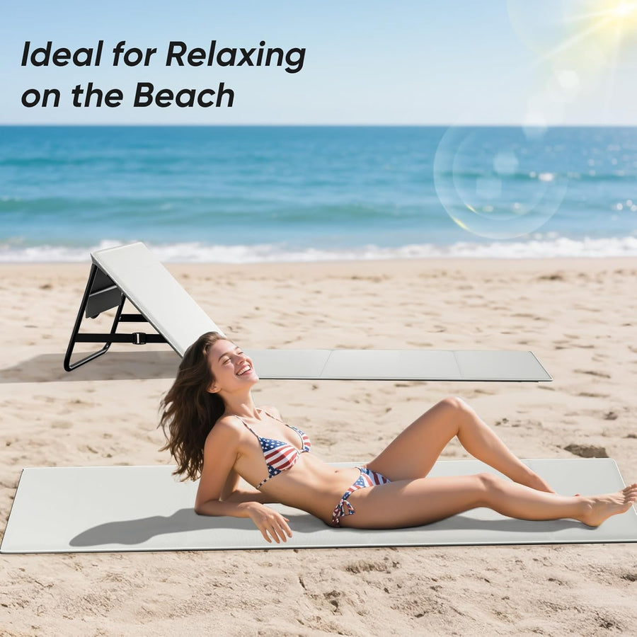 Matelas de plage pliable avec dossier réglable, transportable avec sangle de transport, coussin et sac de rangement, chaise longue résistante pour la plage, le jardin et la terrasse