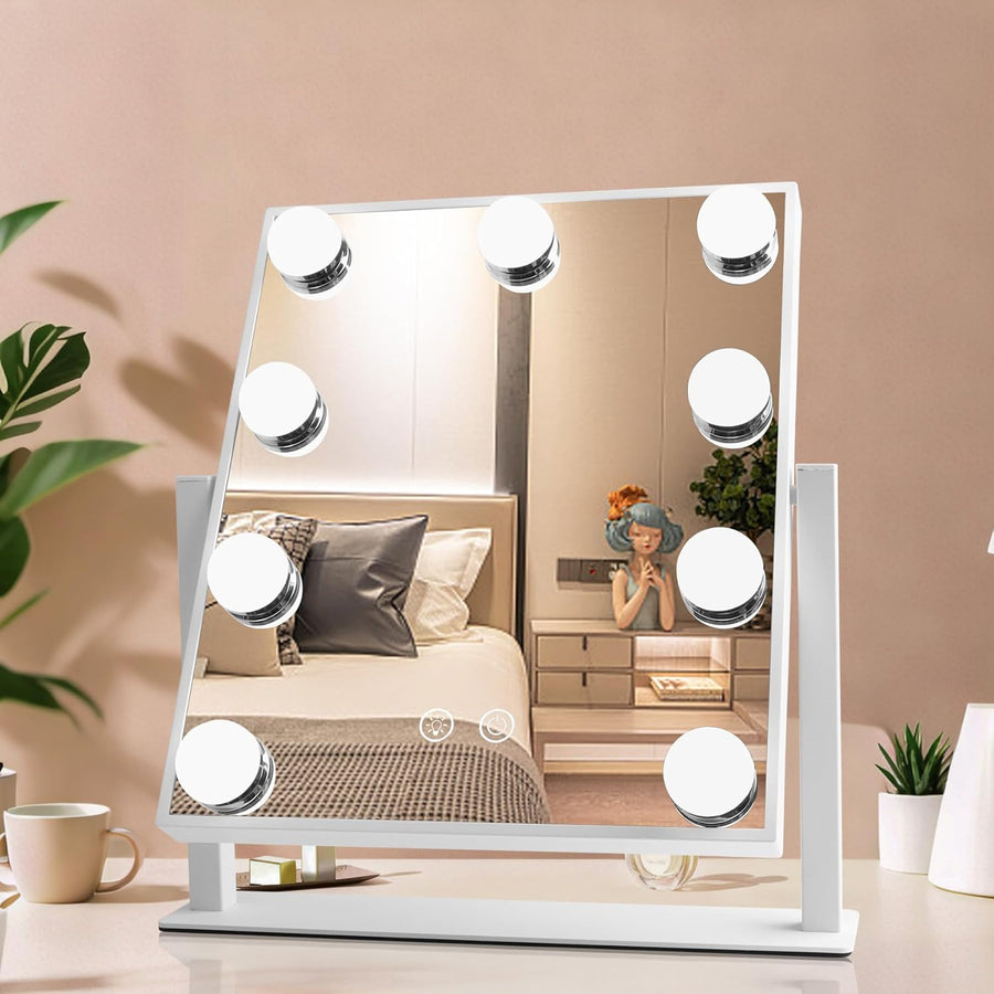Miroir de Maquillage avec Éclairage Hollywood,Blanc,300x250mm,Dimmable,3000K/6000K,pour Coiffeuse