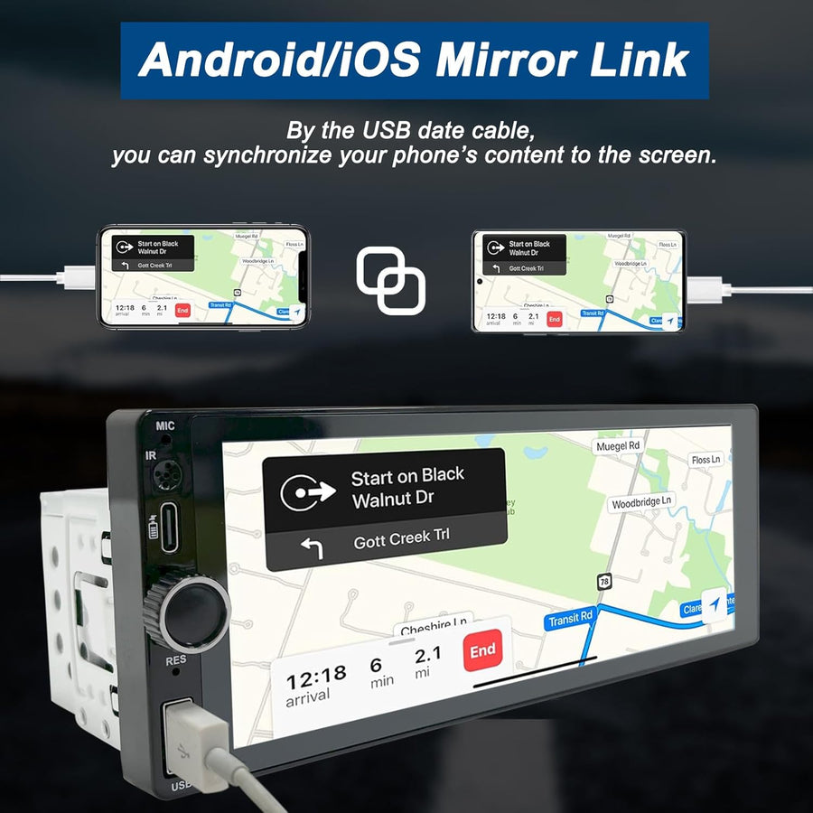 Autoradio CarPlay 1 DIN - 6.86 Pouces HD Ecran Tactile Radio Car Play sans Fil Soutien PhoneLink iOS/Android avec Caméra de Recul, RDS Radio FM/Type-C de Recharge/Mic/EQ/SWC