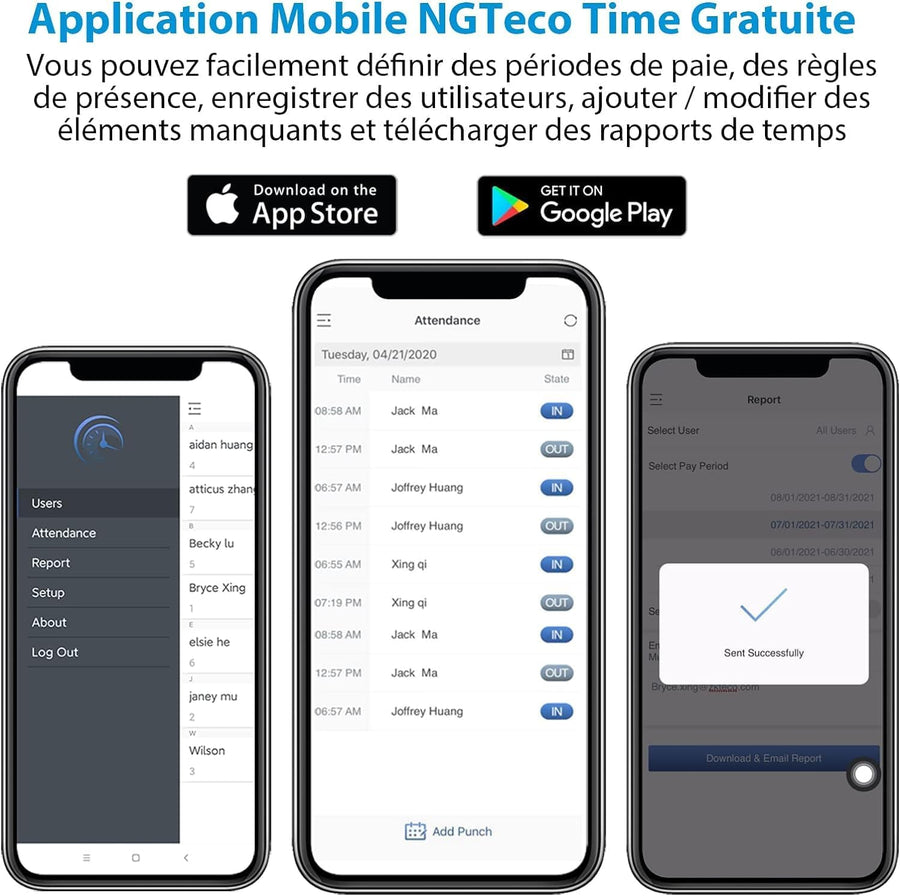 Pointeuse Wifi pour Employés Petite Entreprise, W3 WiFi Biométrique Pointeuse à Empreinte Digitale, pointeuse horaire Personnel avec APP pour iOS Android Français