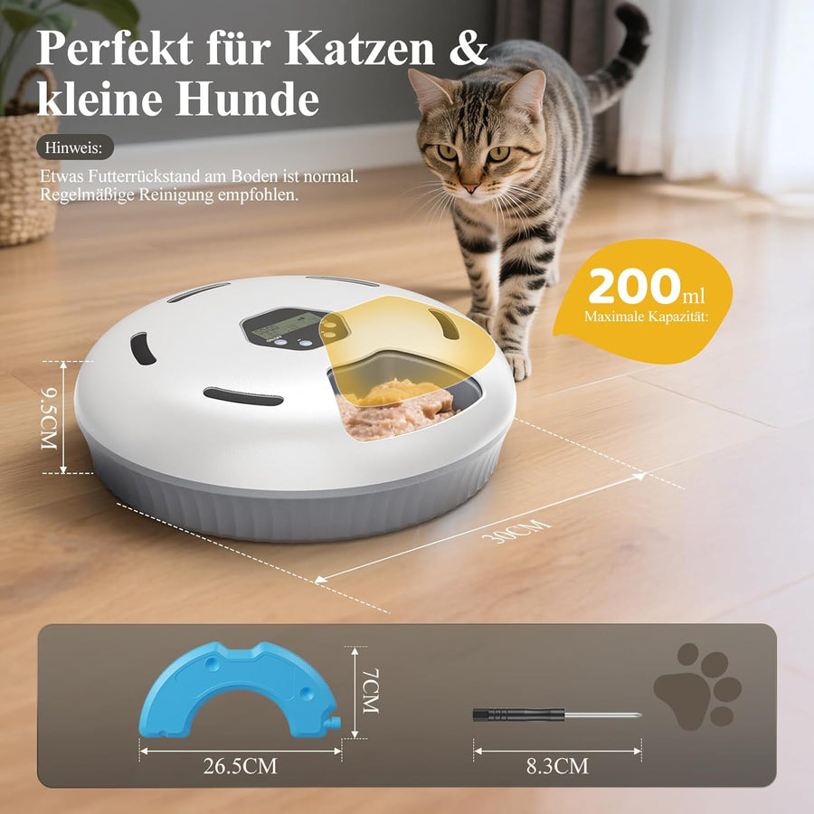 Distributeur automatique de nourriture humide pour chat avec refroidissement : distributeur automatique de nourriture humide pour chats, à piles - 6 repas pour animaux de compagnie