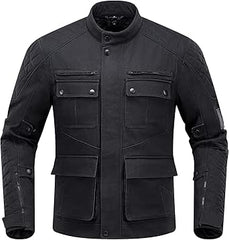 Veste Moto Hommes Taille L Hiver Protection CE Doublure Amovible Équipement de Protection Vintage Décontracté Moto NOIR