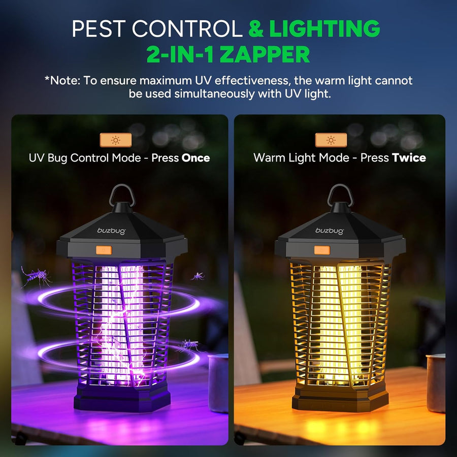 Lampe Anti-Insectes LED Extérieure avec Éclairage, Longévité de 10 Ans, Étanche IPX4, Haute Tension 3800V, Câble d’Alimentation de 2 m, Anti-Moucherons, Moustiques