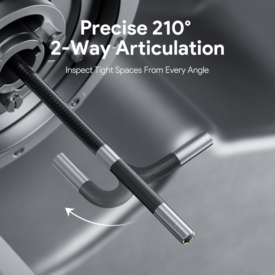 Endoscope 210° Bidirectionnelle Camera Endoscopique 5" HD 1080P Sonde 6.2mm 6 LED Luminosité Réglable Angle 78° Carte 32Go Flexible 1.5m IP67 Pour Inspection Auto Egouts Plomberie