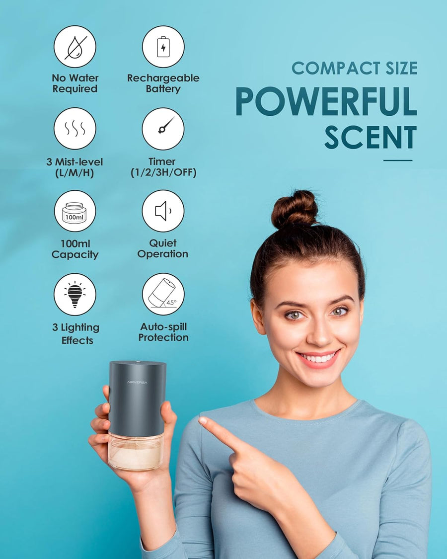 Diffuseur d'huiles essentielles sans Eau. pour la Maison, Grande Chambre, Chambre à Coucher, Voiture, Bureau, Bureau. A Batterie, Petit diffuseur avec Parfum Pur, capacité 100 ML
