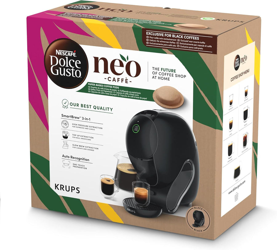 NESCAFÉ DOLCE GUSTO NEO CAFFE - Machine À Café KRUPS pour Dosettes Compostables - Technologie Brevetée SmartBrew 3-En-1 - Cafetière Connectée