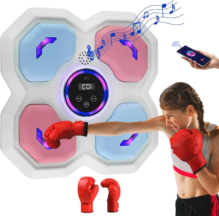 Machine Boxe Electronique Enfant Musique Bluetooth Support Mural avec Gants