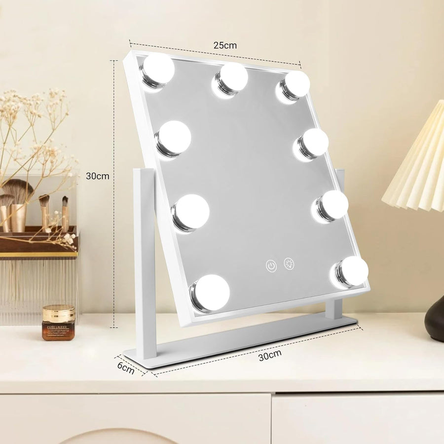 Miroir de Maquillage avec Éclairage Hollywood,Blanc,300x250mm,Dimmable,3000K/6000K,pour Coiffeuse
