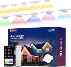 Éclairage Extérieur Permanent 30M Light RGBCW (2700K-6500K) Guirlande Lumineuse Intelligente pour les Fêtes de Jardin de Décoration de Noël et l'éclairage Quotidien IP67 Blanc