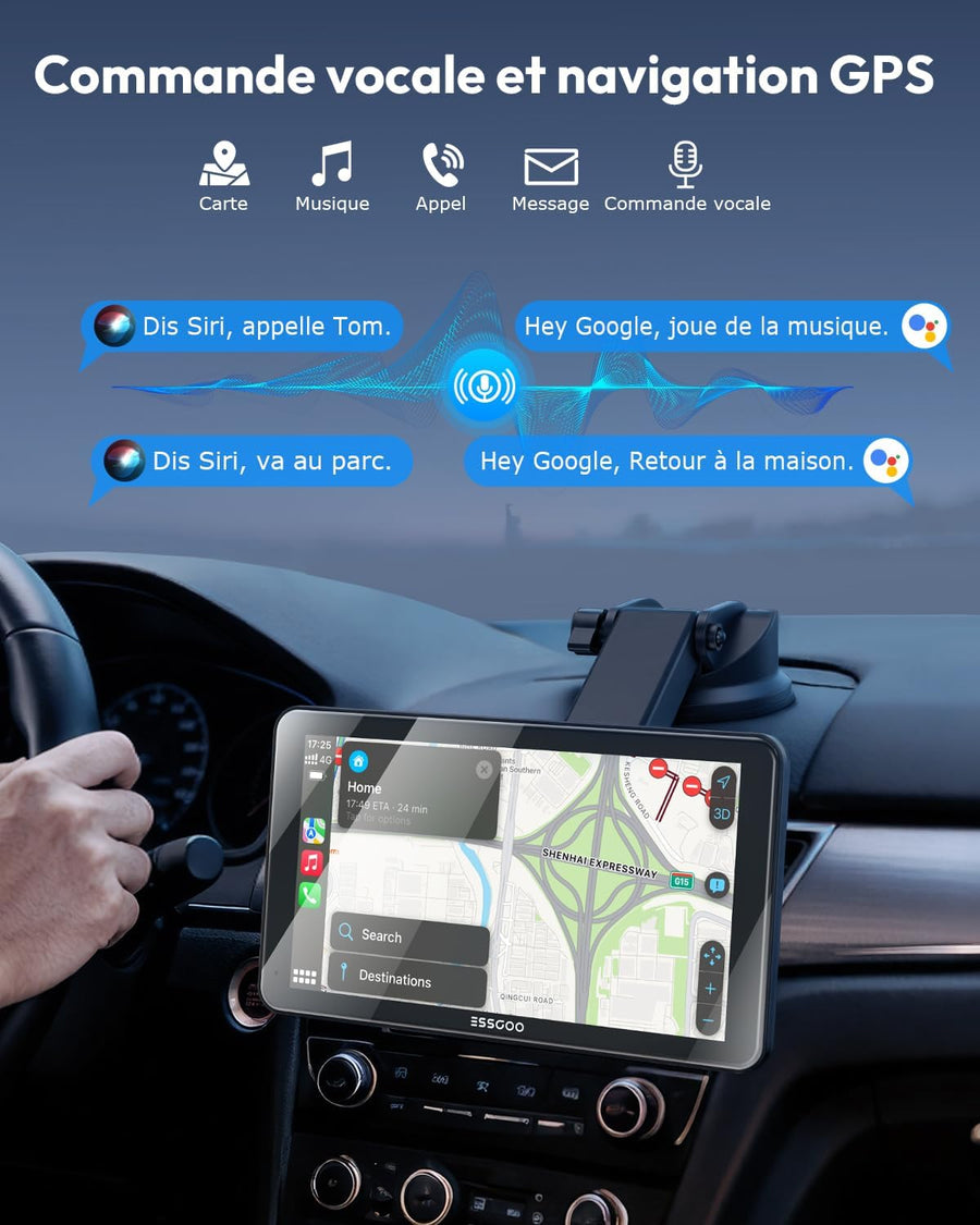 Écran Voiture 7 Pouces CarPlay sans Fil avec Caméra de Recul HD Android Auto Apple CarPlay,Portable Autoradio,Écran Tactile IPS,Mirror Link,Bluetooth 5.3,Commande Vocale,Navigation GPS,AUX