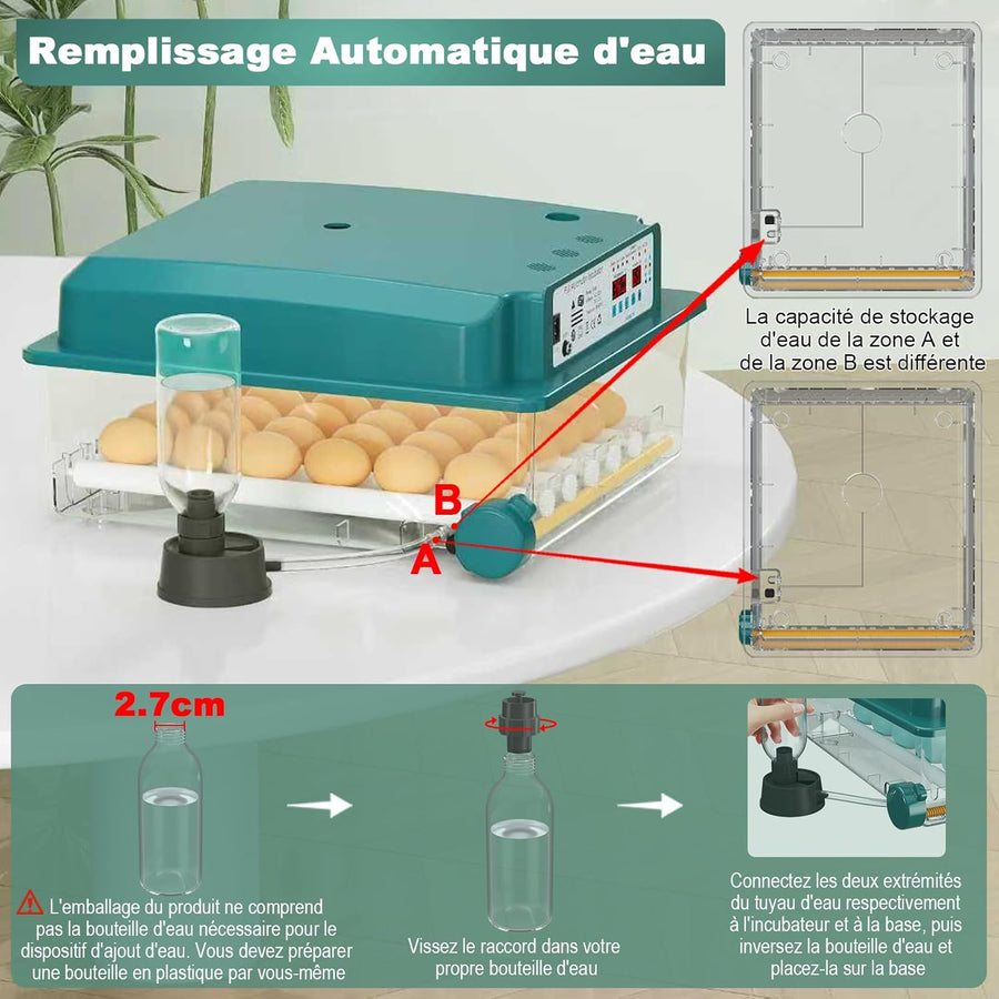 Couveuse Oeuf Automatique, Incubateur Oeuf Automatique 24-36 Oeufs avec Retournement Automatique des œufs et Ajout Automatique d'eau, Incubateur avec 4 modes d'incubation Automatiques
