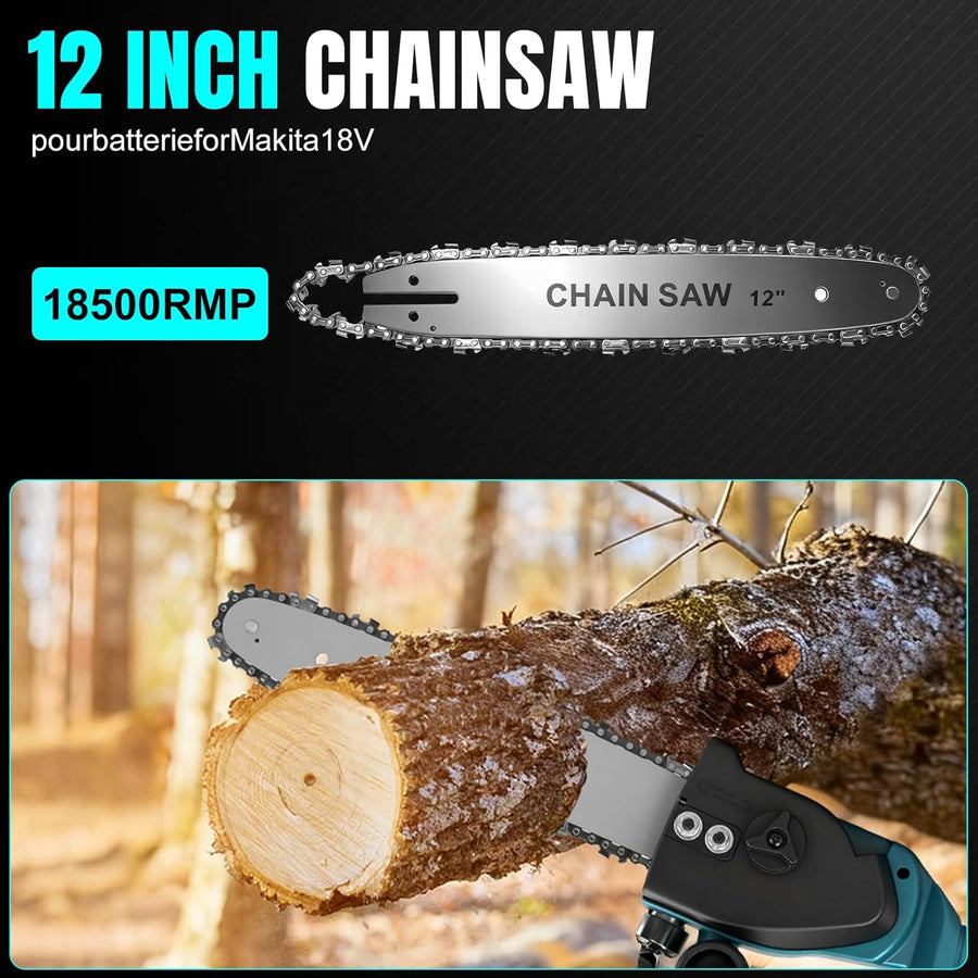 Tronçonneuse électrique sans fil de 30,5 cm - Compatible avec Makita 18 V - Avec lubrification automatique de la chaîne - Pour sécateur, coupe du bois (sans batterie)